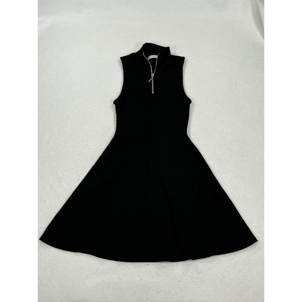 Zara Womens Black Ribbed Quarter Zip Sleeveless A-Line Mock Neck Dress Size M